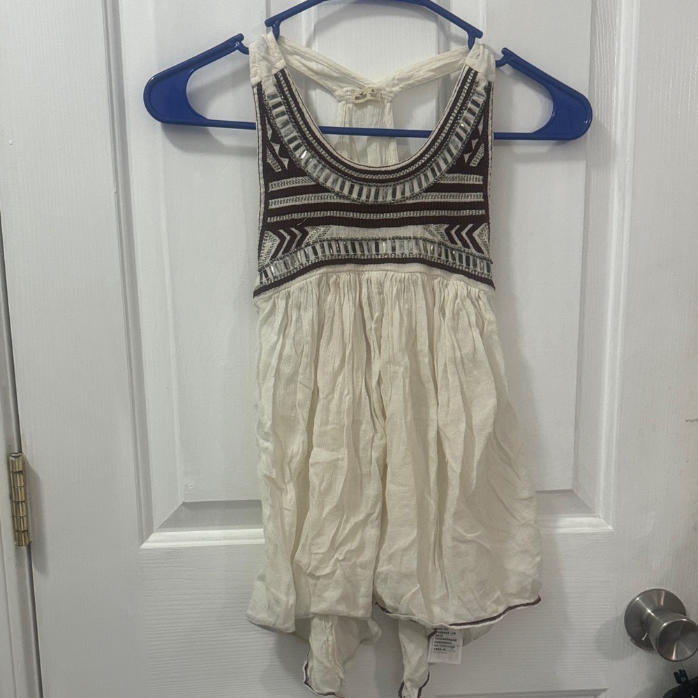 Hollister Cream and Maroon Strappy Top
